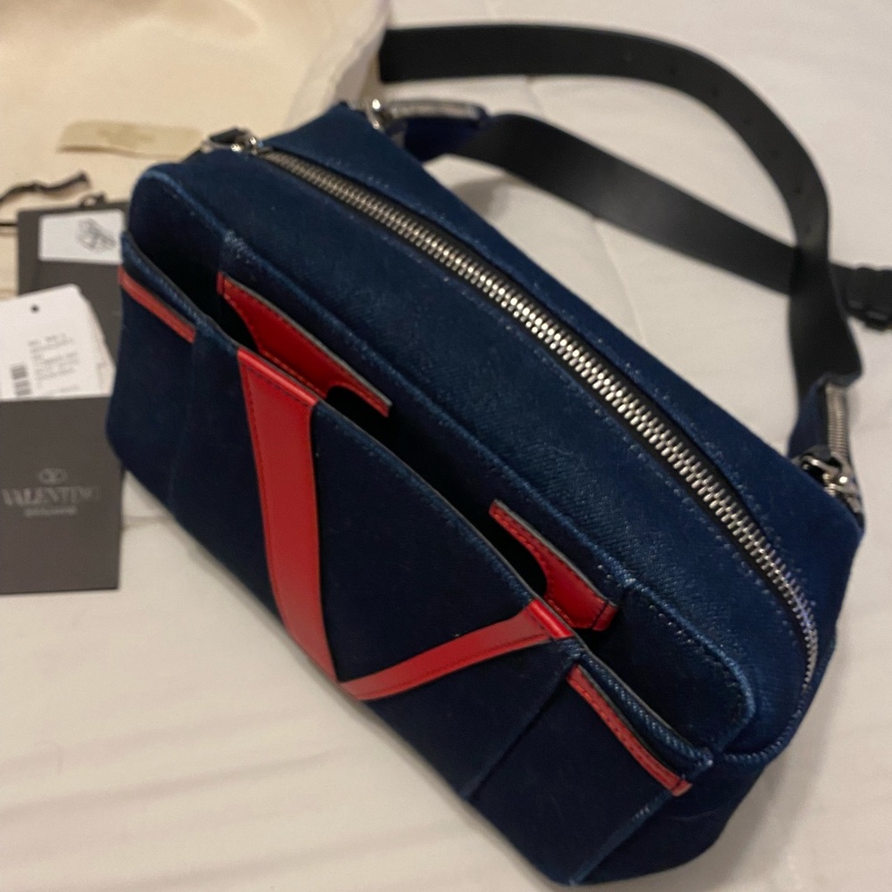 Denim Valentino Waist/belt bag with leather V logo
